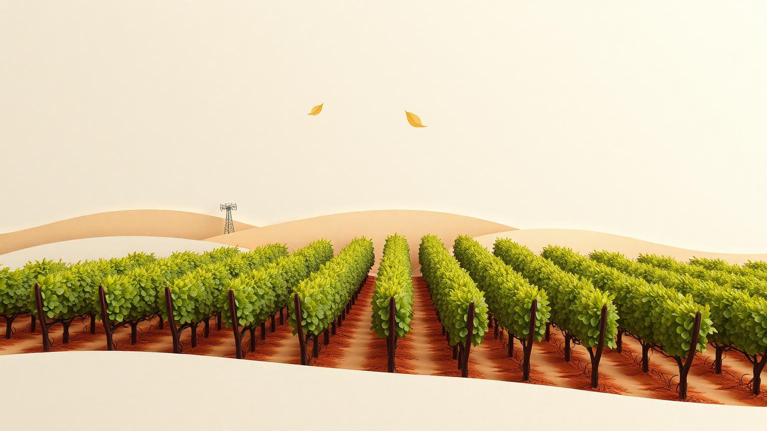Cut-paper vineyard with sensors and paper figures