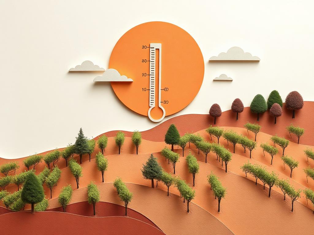 Paper sun with a thermometer over vineyard hills