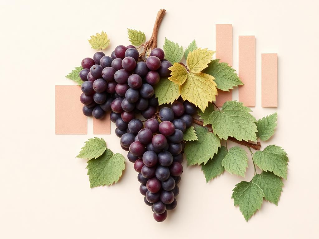 Paper collage: grape clusters and map-like layers with data points.